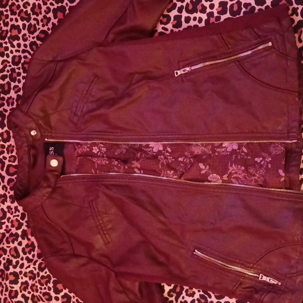 Guess Women's Burgundy Faux Leather Jacket